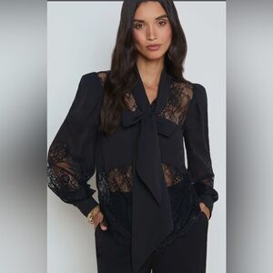 L'AGENCE "Emmelina" Lace Tie-Neck Blouse